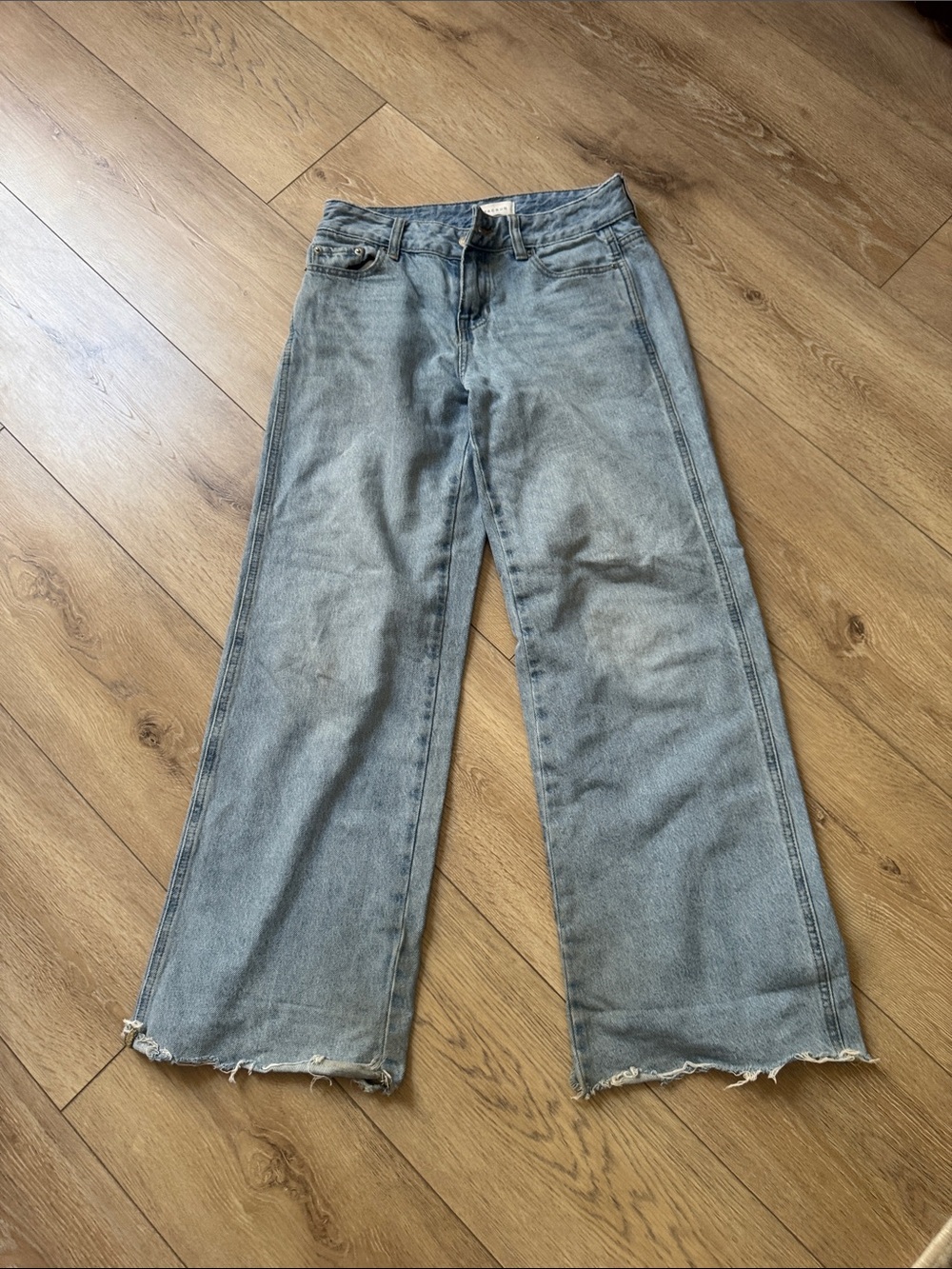 PacSun Casey Low Rise Baggy Light Blue Wide Leg Denim Jeans with Frayed Hem